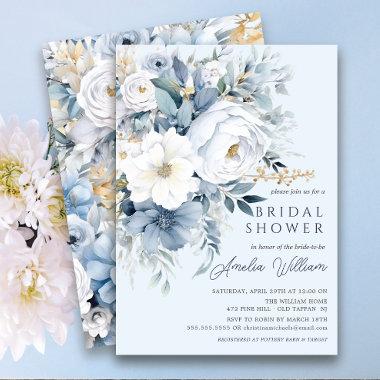 Blue Petal Bridal Shower Invitations