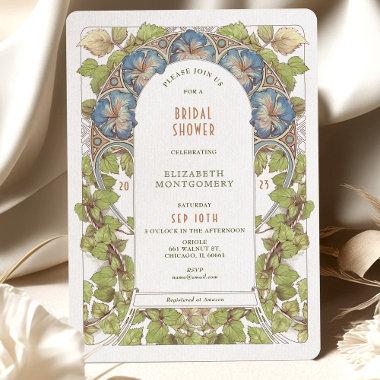 Blue Petunia Bridal Shower Art Nouveau Deco Invitations