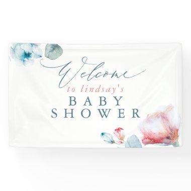 Blue Pink Floral Baby or Bridal Shower Welcome Banner