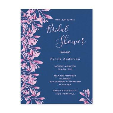 Blue pink floral Bridal Shower invitation PostInvitations