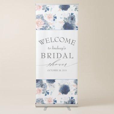 Blue Pink Floral Elegant Bridal Shower Welcome Retractable Banner