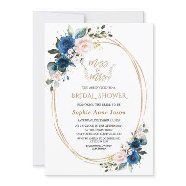 Blue Pink Floral Gold Miss To Mrs