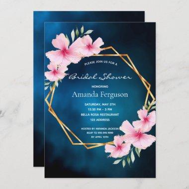 Blue pink flowers geometric Bridal Shower Invitations