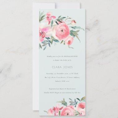 Blue Pink Green Rose Orchid Floral Bridal Shower Invitations
