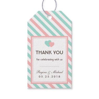 Blue Pink Love Stripe Pattern Party Favor Gift Tag
