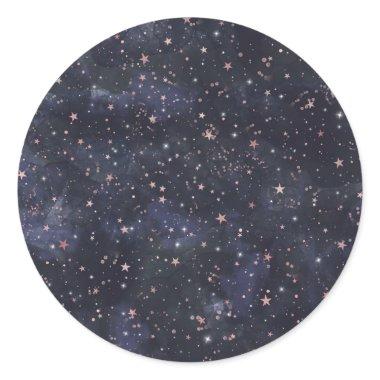 Blue & Pink Starry Night Sky Celestial Baby Shower Classic Round Sticker