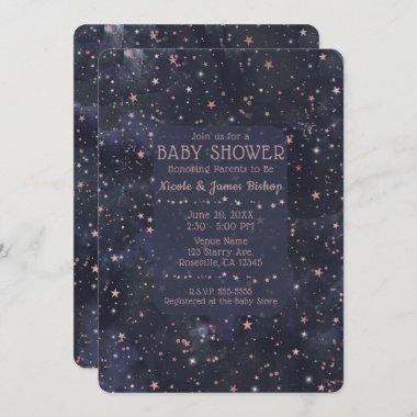 Blue & Pink Starry Night Sky Celestial Baby Shower Invitations
