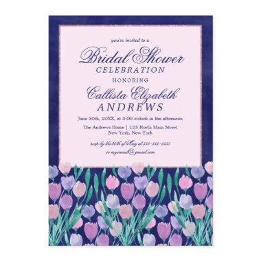 Blue Pink Tulips Floral Watercolor