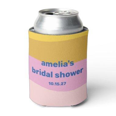 Blue Pink Yellow Cute Playful Custom Bridal Shower Can Cooler