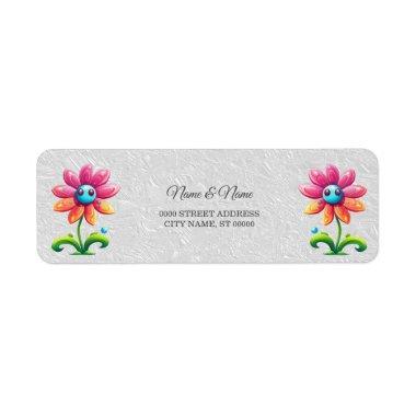 Blue Pink Yellow Flower Return Address Label