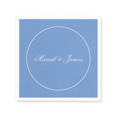 Blue Plain Elegant Minimalist Names Calligraphy Napkins