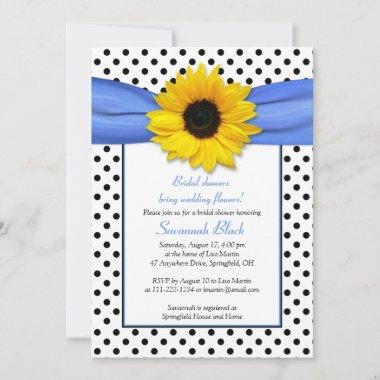 Blue Polka Dot Sunflower Wedding Bridal Shower Invitations