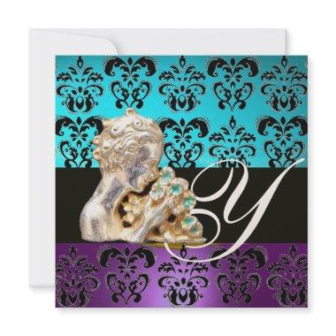 BLUE, PURPLE ,BLACK, WHITE DAMASK JEWEL MONOGRAM