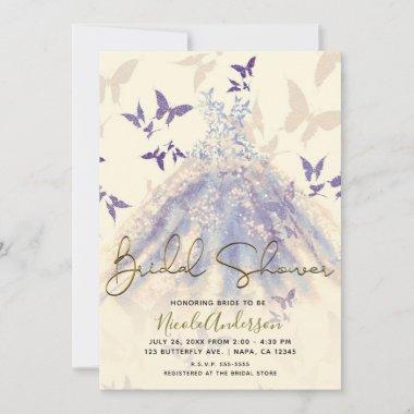 Blue Purple Butterfly Dance Dress Bridal Shower Invitations