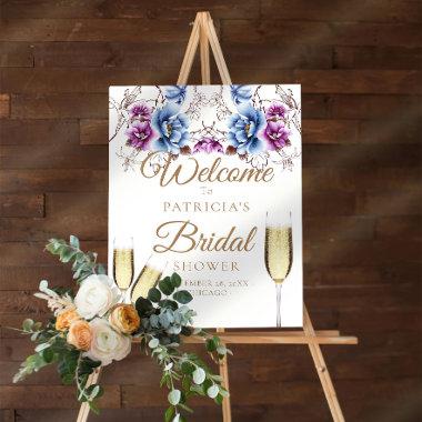 Blue Purple Flowers Bridal Shower Welcome Sign