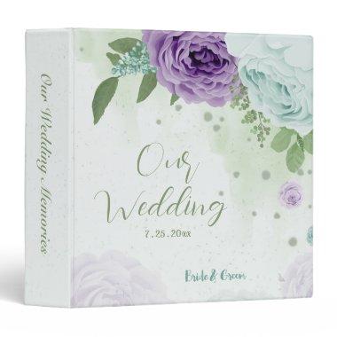 blue purple flowers greenery wedding album 3 ring binder