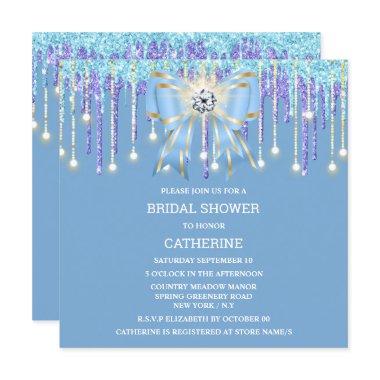 Blue purple glitter diamond bow shimmer lights