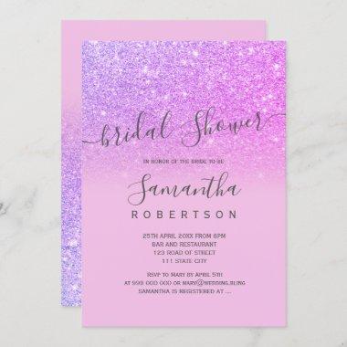 Blue purple glitter pink script bridal shower Invitations