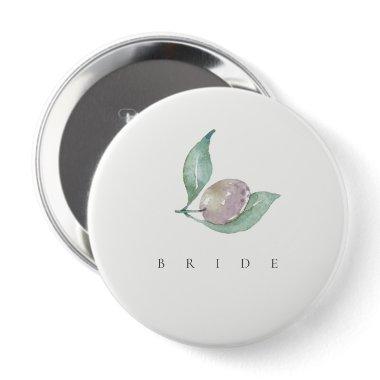 BLUE PURPLE GREEN WATERCOLOUR FOLIAGE OLIVE BRIDE PINBACK BUTTON