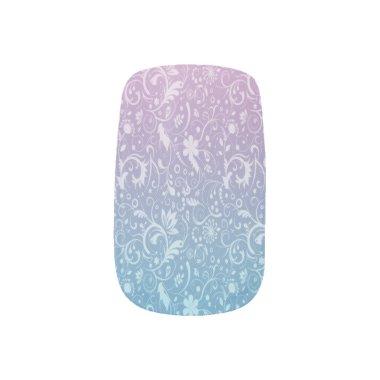 Blue Purple Ombre Flower and Leaf Graphic Minx Nail Art