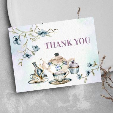 Blue purple watercolor floral tea party thank you postInvitations