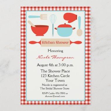 Blue & Red Kitchen Utensils Bridal Shower Invitations