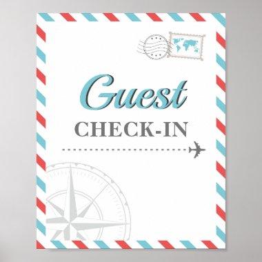 Blue Red Travel Airplane Guest Check-in Welcome Poster
