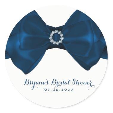 Blue Ribbon & Diamonds Bridal Shower Elegant Favor Classic Round Sticker