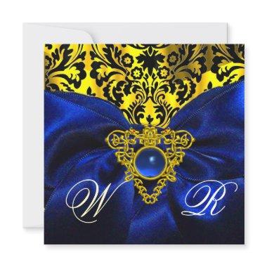 BLUE RIBBON GOLD CELTIC HEART DAMASK MONOGRAM Invitations