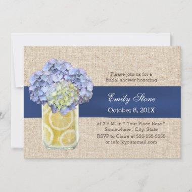Blue Ribbon Hydrangea & Mason Jar Bridal Shower Invitations