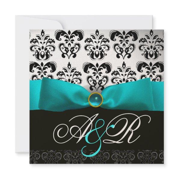 BLUE RIBBON TURQUASE WHITE BLACK DAMASK MONOGRAM