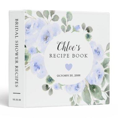 Blue Rose Botanical Bridal Shower Recipe Book 3 Ring Binder