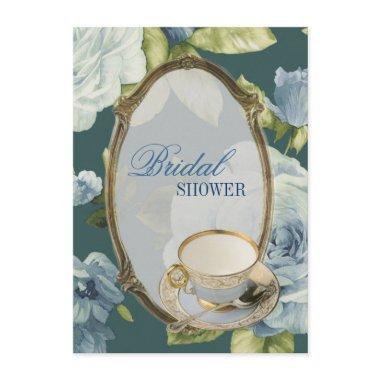 blue rose Bridal Shower Tea Party Invitations