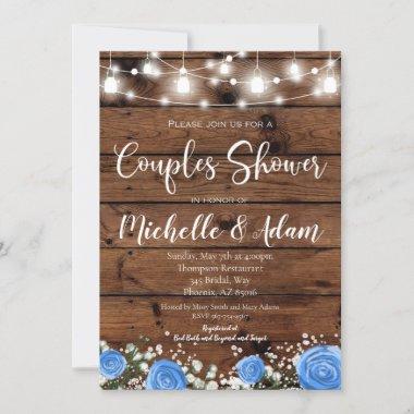Blue Rose Couples Shower Rustic Country Invitations