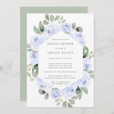 Blue Rose Floral Botanical Bridal Shower Invitations