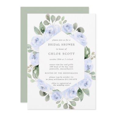 Blue Rose Floral Botanical Bridal Shower Invitations