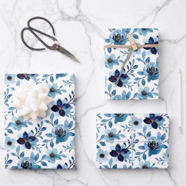 Blue rose floral daisy pattern watercolor chic wrapping paper sheets
