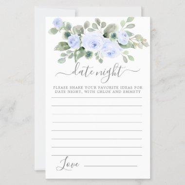 Blue Rose Floral Greenery Date Night Invitations