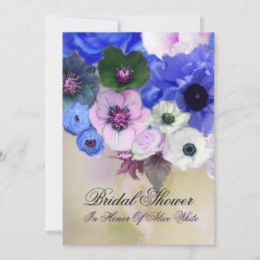 BLUE ROSES AND ANEMONE FLOWERS BRIDAL SHOWER Invitations