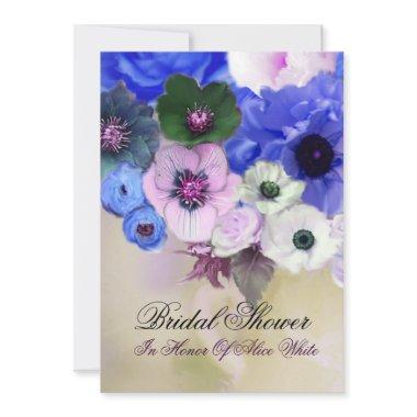 BLUE ROSES AND ANEMONE FLOWERS BRIDAL SHOWER Invitations