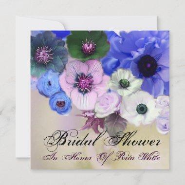 BLUE ROSES AND ANEMONE FLOWERS BRIDAL SHOWER Invitations