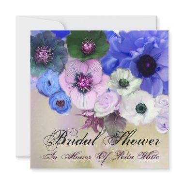 BLUE ROSES AND ANEMONE FLOWERS BRIDAL SHOWER Invitations