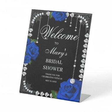 Blue Roses And Diamonds Bridal Shower welcome sign