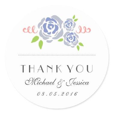 Blue Roses Floral Wedding Thank You Sticker