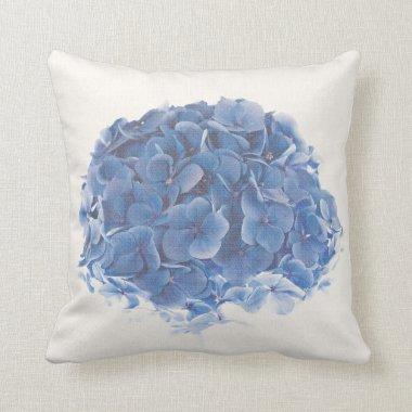 Blue Round Hydrangea Cluster on White Pillow
