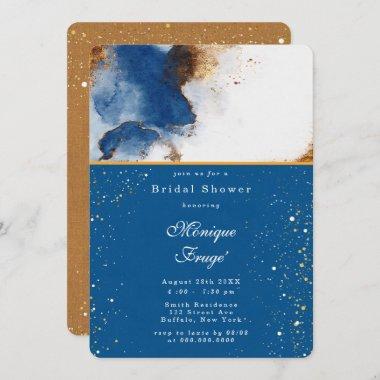 Blue Rust Copper Watercolor Agate Bridal Shower Invitations