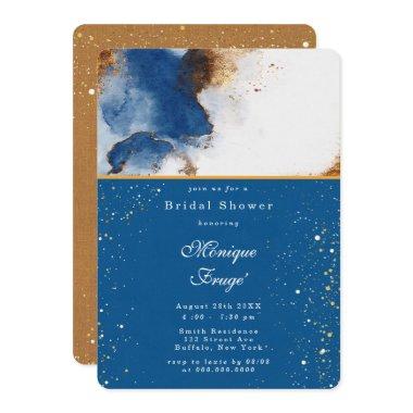 Blue Rust Copper Watercolor Agate Bridal Shower Invitations