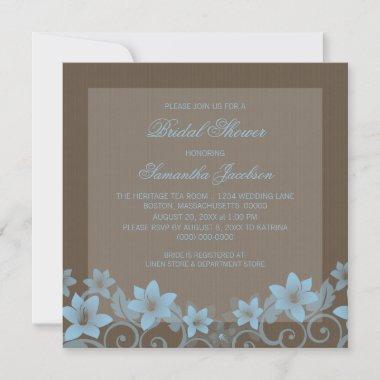 Blue Rustic Floral Bridal Shower Invite