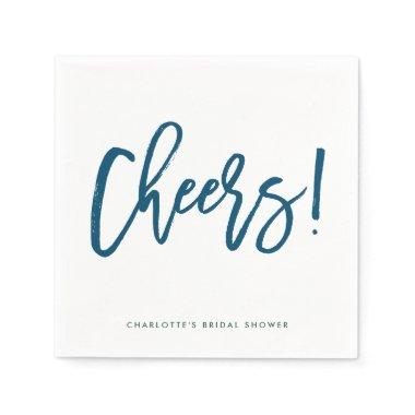 Blue Rustic Hand Lettering Cheers Bridal Shower Napkins