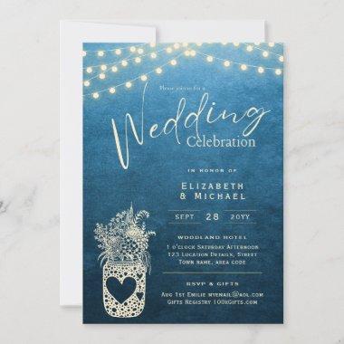 Blue Rustic Mason Jar Wedding DIGITAL Print Invitations